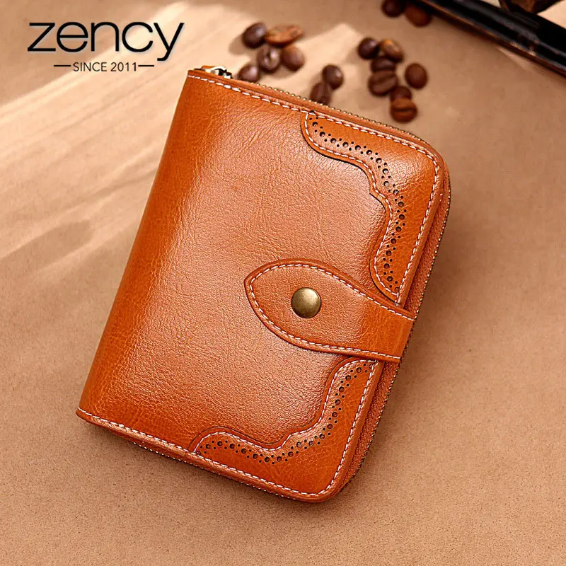 Женский короткий кошелек Zency из 100% натуральной кожи на молнии с застежкой модный