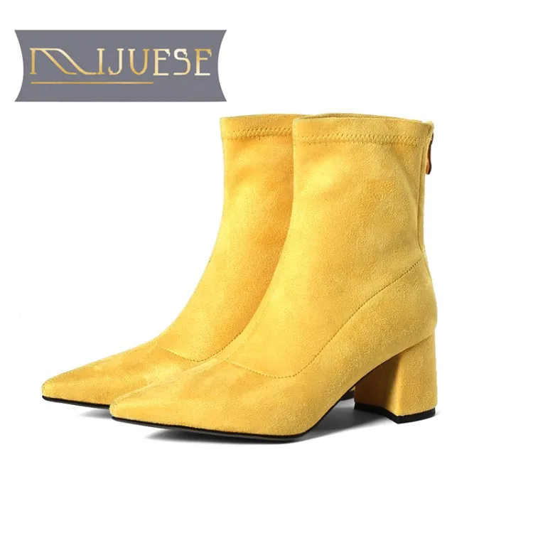 Женские ботинки до середины икры MLJUESE желтые повседневные с острым носком на