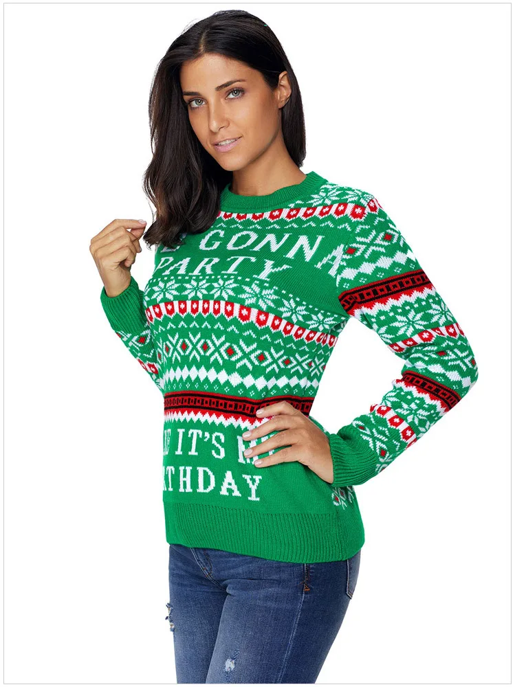 Рождественский свитер Laamei с принтом в виде листьев и снежинок повседневный