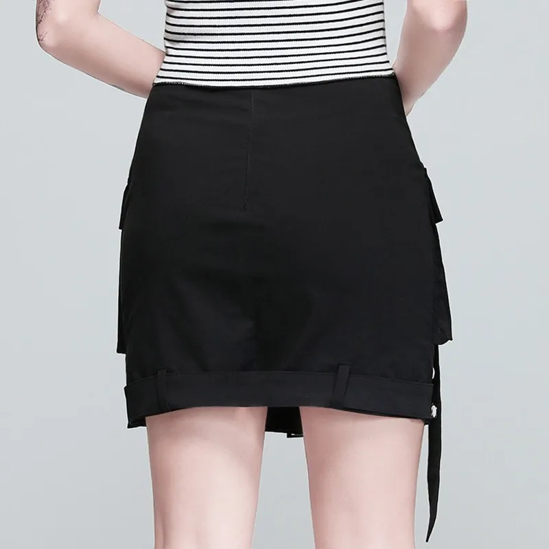 UIDEAZONE черная мини юбка с карманами в стиле панк японская уличная Асимметричная
