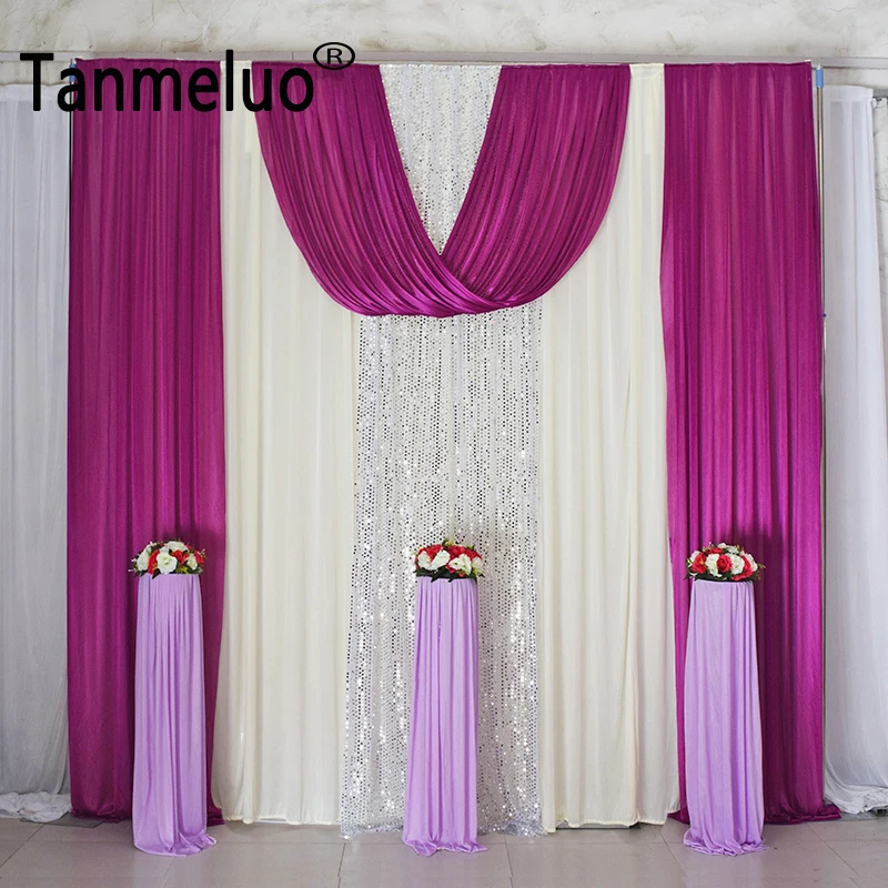 

10x10FT Sequin wedding backdrop curtains for event party decoration wedding background for stage ice silk satin drapery 2018