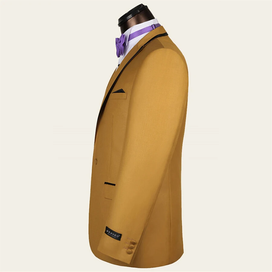 Золотой костюм для мужчин s Slim Fit Костюмы с брюками мужчины-исполнители мужские костюмы для выпускного вечера курительная свадебная одежда
