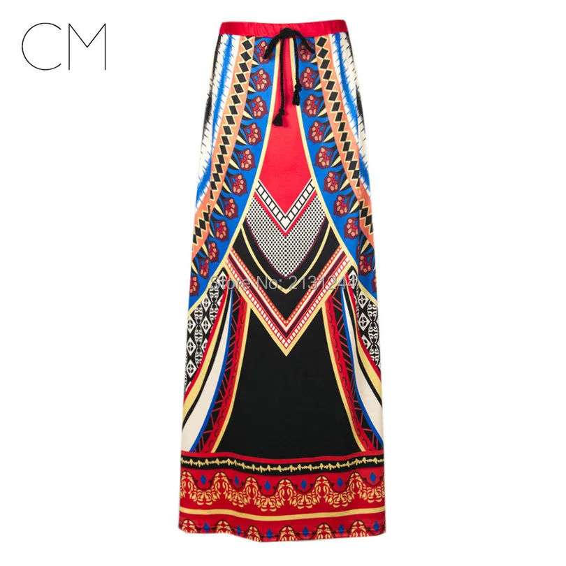Длинная юбка с принтом для женщин 2018 летняя Осенняя модная винтажная