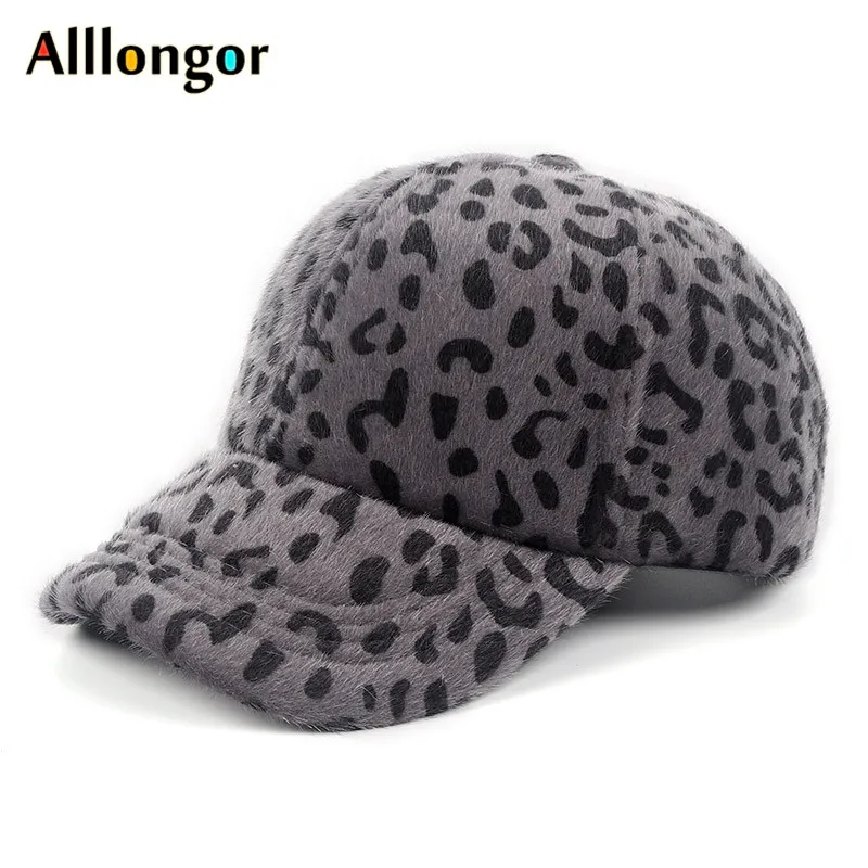 New Arrival Winter Baseball Cap Women Leopard print Wool Parent-child Caps child Snapback kids hat hip hop - Цвет: Gray