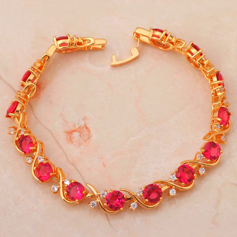 CZ Jewelry Lowest price K yellow Gold Tone Rose Crystal Inlay Charm Bracelets for women Wedding fashion jewelry TB673 | Украшения и