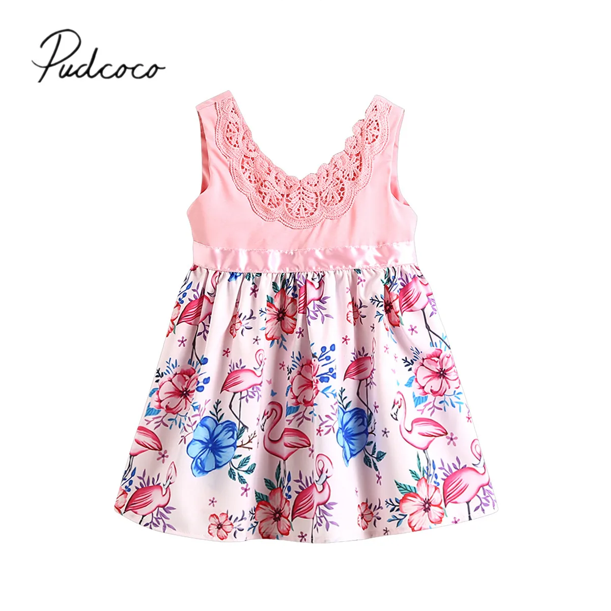 2018 Brand New Toddler Infant Child Kids Baby Girls Dress Flamingo Lace Floral Casual Party Dresses Sundress Cute Clothes 2-6T | Детская