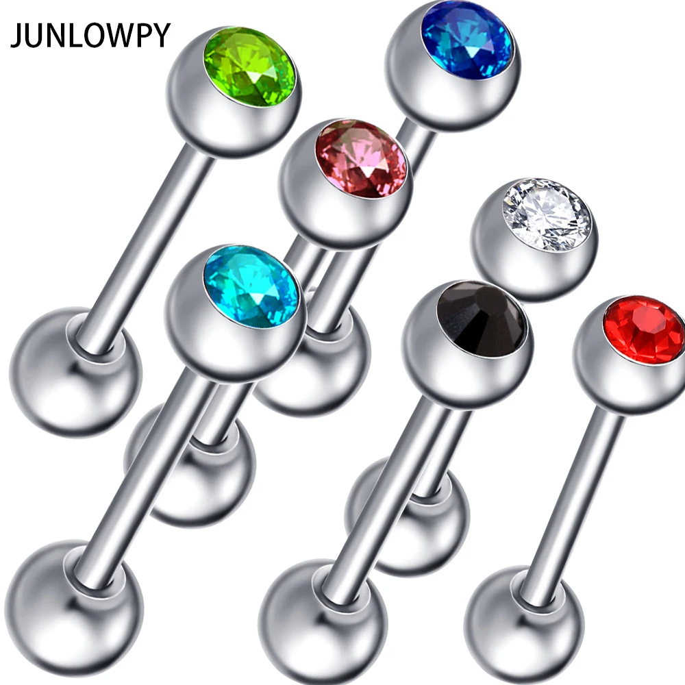 JUNLOPWY 2 шт. Серебряный Хрустальный язык пирсинг Септум женские кольца для сосков 16