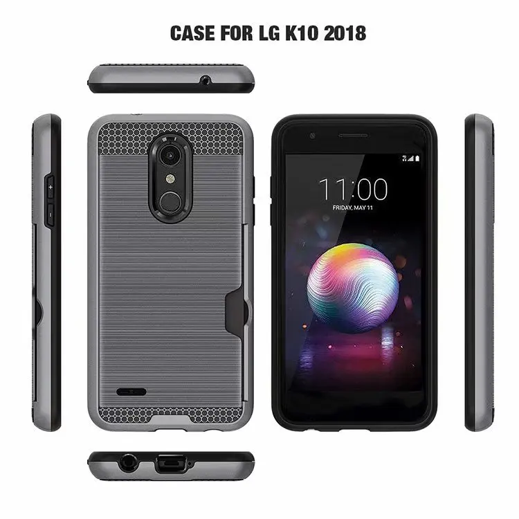 Slim Fit shockproof hard Case with built-in Credit Card / ID Slot Brushed Metal Texture for LG K30 K10 2018 |