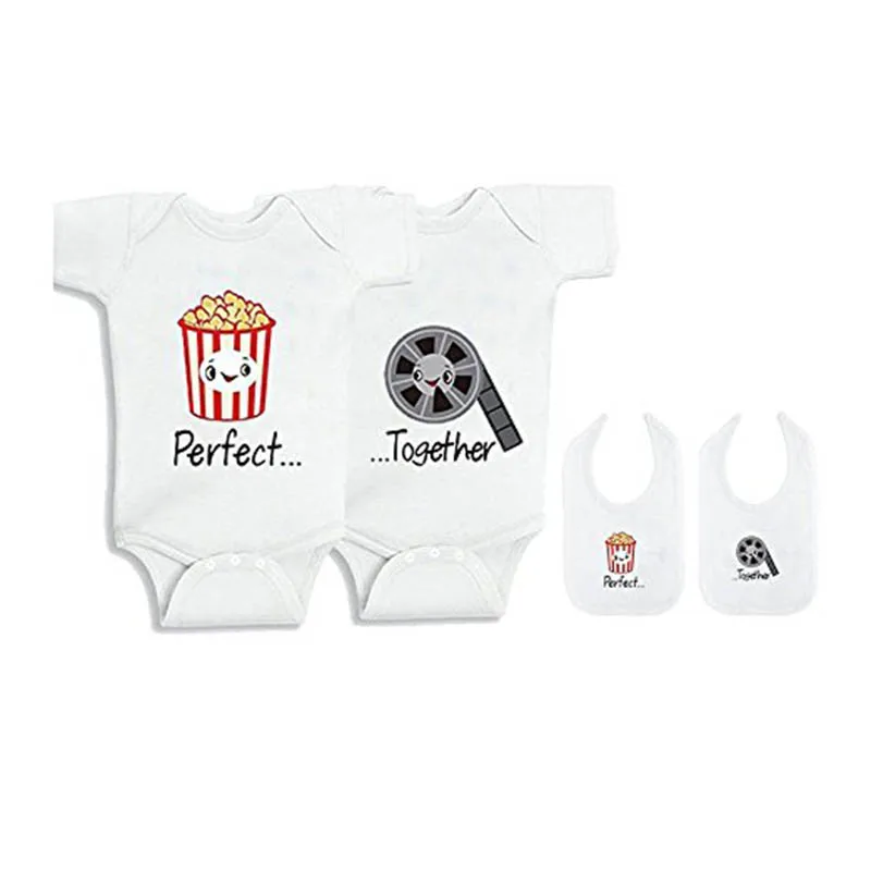 

YSCULBUTOL Baby Bodysuits For Unisex Boys Girls White Twin Clothes Baby Shower Gift Perfect Together Popcorn and Movie 0~12m