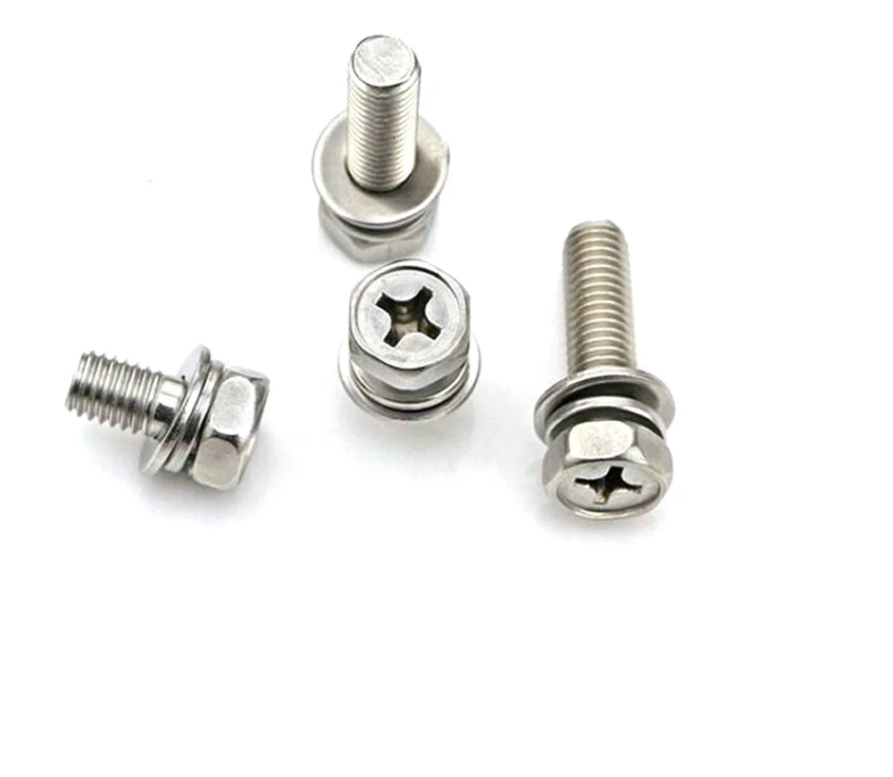 

20pcs M6 Cross Recessed Hex Bolt with Indentation,Lock Washer &Plain Washer Assemblies 10-50mm Length