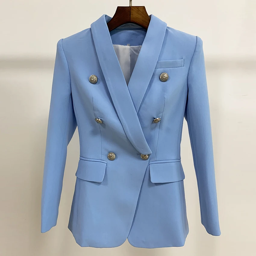 

HIGH QUALITY Newest Fashion 2023 Designer Blazer Women's Shawl Collar Double Breasted Metal Lion Buttons Long Blazer Jacket
