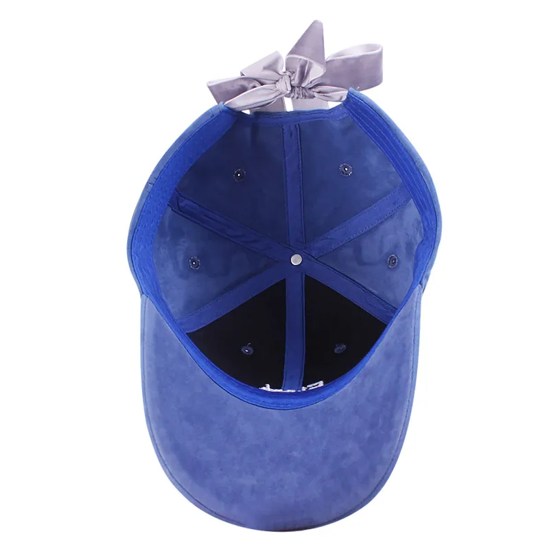 

2019 Spring Winter Baseball Caps for Women Street Style Youth Girl Solid Blue Color Velvet Hats Baseball Cap with Long Belt