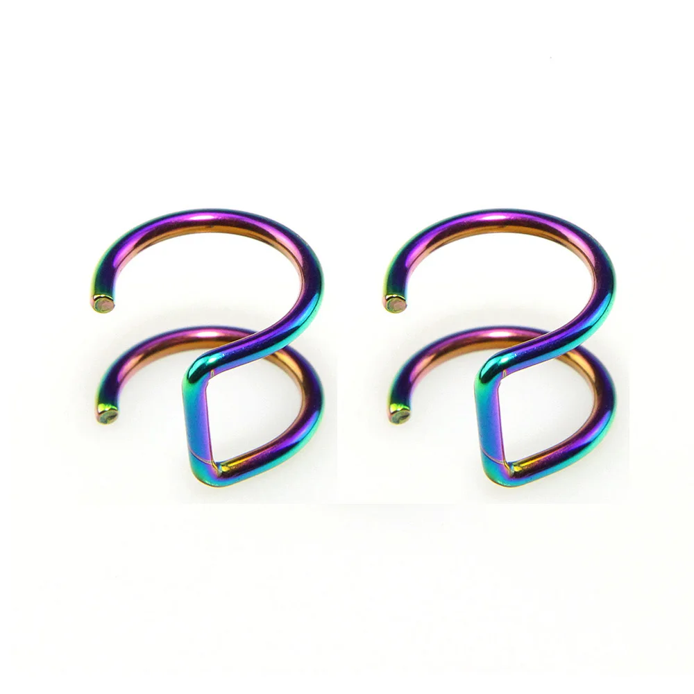 2-Rings-Colorful 1 пара(2 шт) поддельные хряща клип на кольцо, серьги-спирали, не серьга-имитация на закрытом кольце - Окраска металла: 2-Rings-Colorful
