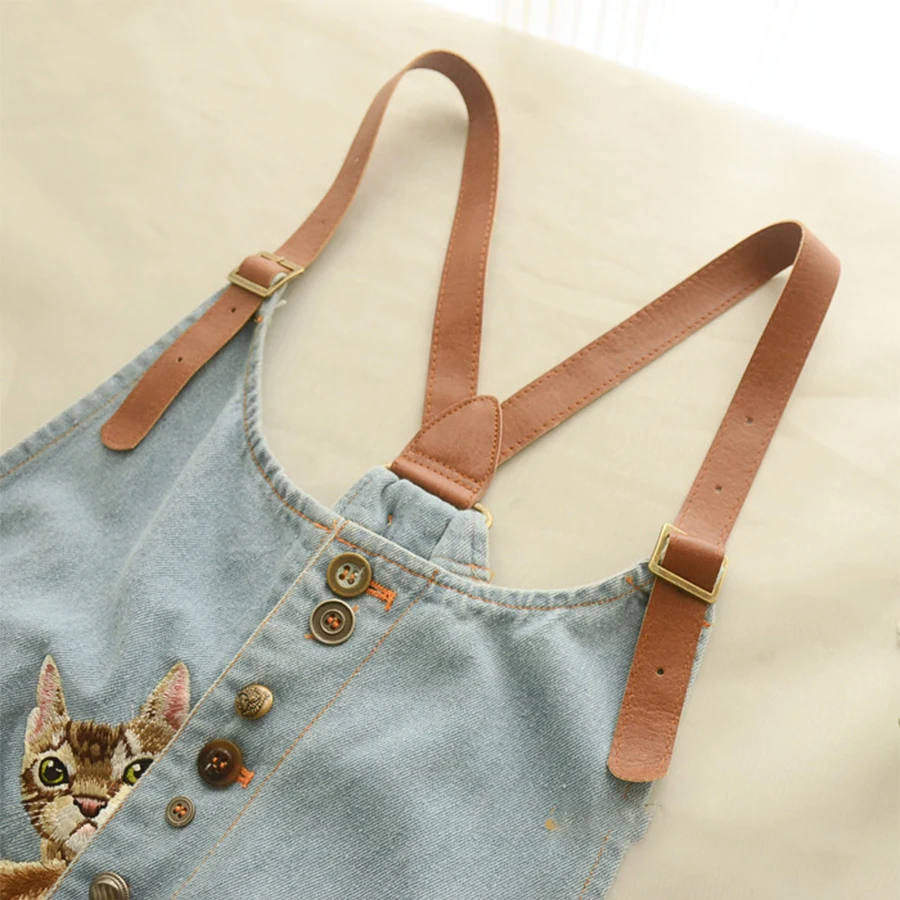 Комбинезон джинсовый в японском стиле девушки-Мори повседневный короткий синий