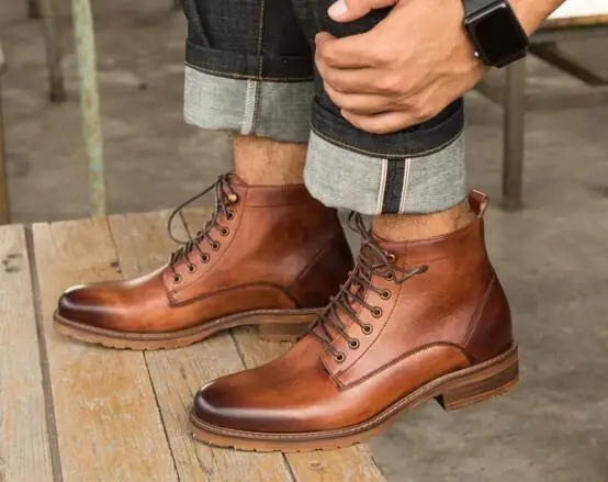 

2018 spring new men's shoes high-top shoes men's casual retro tie men's trend Martin boots