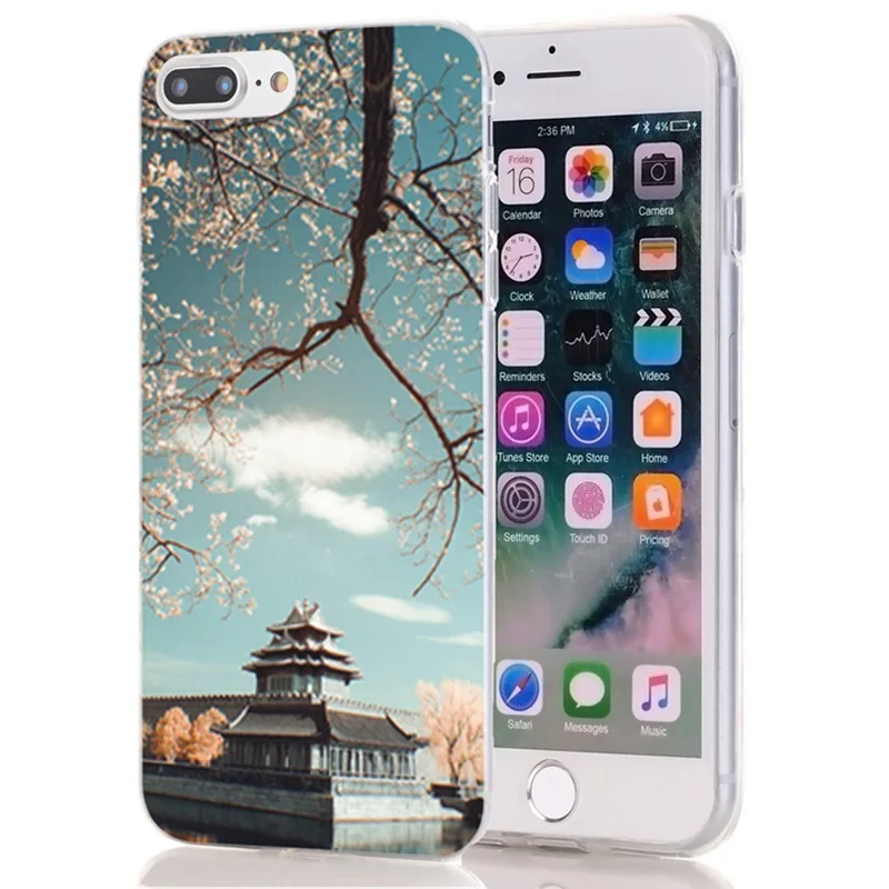 Soft Phone Case For iPhone 6 6S Plus 7 7Plus 8 8Plus X TPU Colorful Silicon Drawing Painted City scenery L031 |