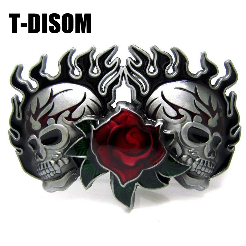 T DISOM новый дизайн двойные черепа и розы пряжки для ремня Прямая поставка западные