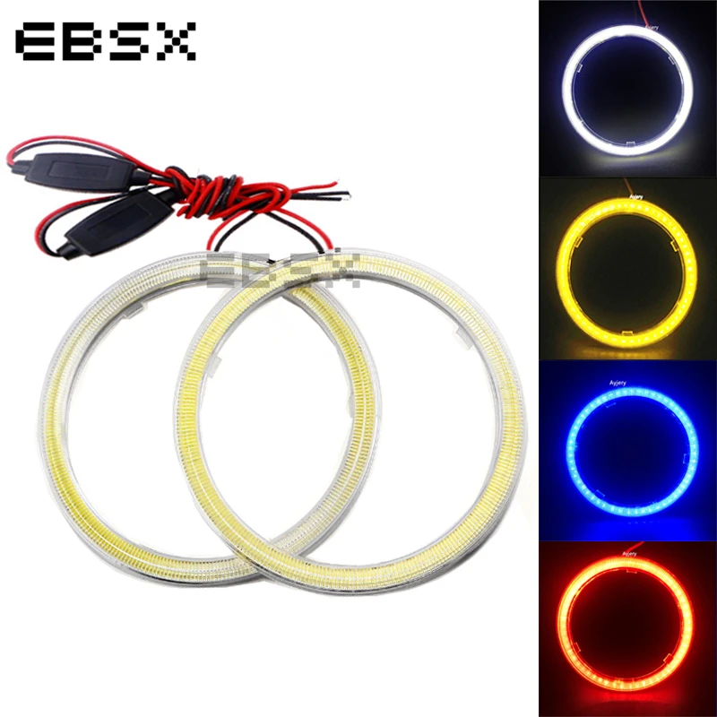 EBSX 4 PCS COB LED Angel Eyes 80MM 63 SMD 8CM 12V 24V DC Auto Halo Ring Car Motorcycle With Cover White Blue Red Green Yellow