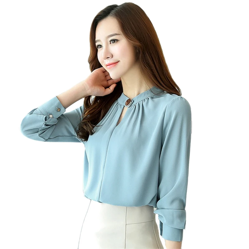 

Elegant Chiffon Blouse Women Shirt Long Sleeve Autumn 2017 Women Blouse Slim V-Neck OL Ladies Blouses
