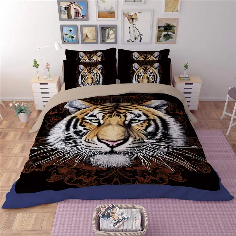 Коричневые Тигры животные 3D печатные одеяла постельные принадлежности набор