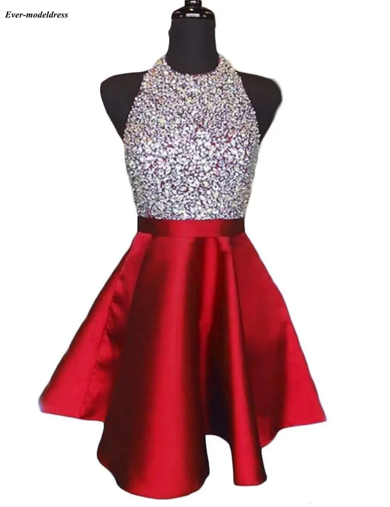 Royal Blue Sparkly Graduation Dresses Halter Backless Beading Short Homecoming Party Dresses vestido de formatura - Цвет: same as picture