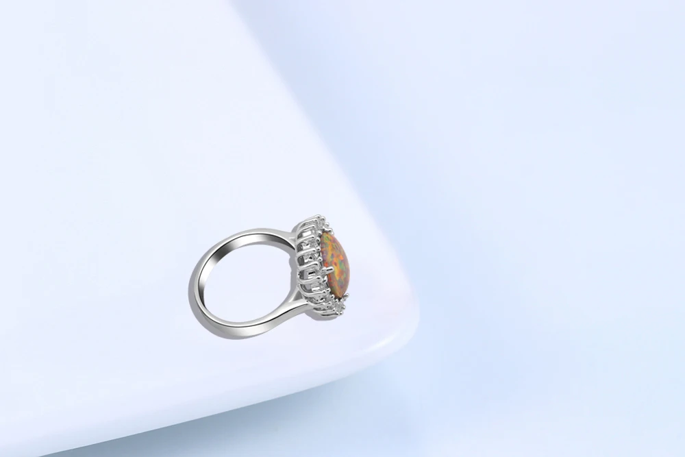 Огромные Круглые Кольца для женщин с оранжевым огненным опалом посеребренные