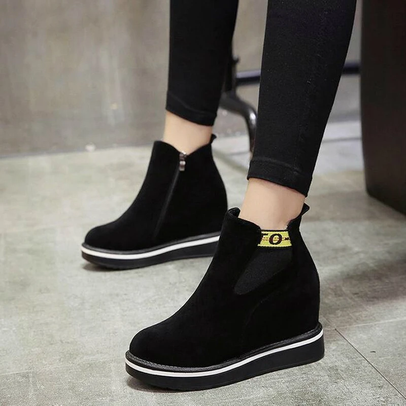 Zapatos mujer/Модная осенне зимняя женская повседневная обувь увеличивающая рост 8 см