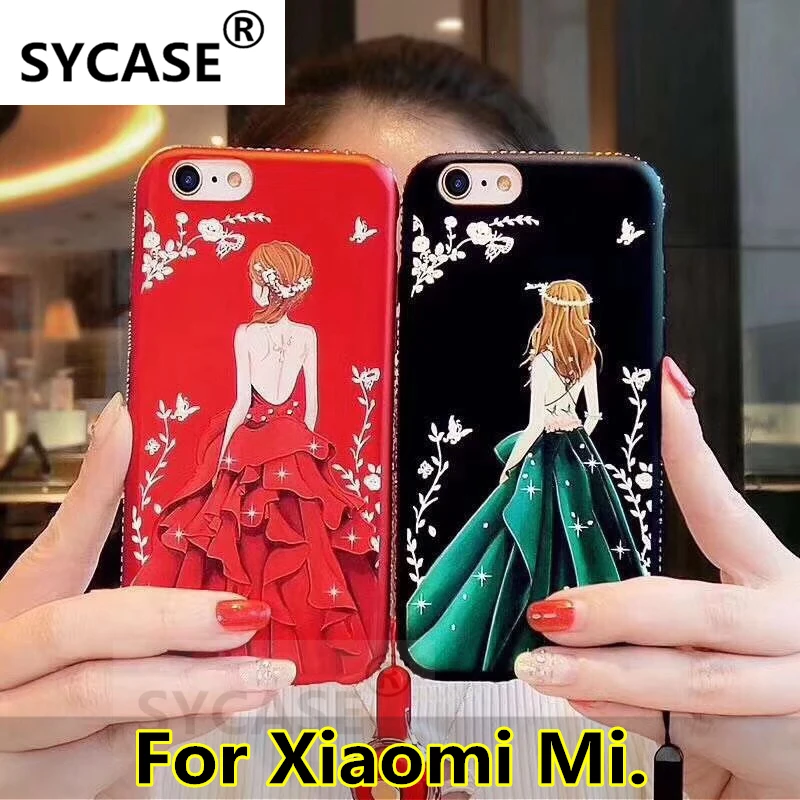 SYCASE красный цвет с тиснением алмаз телефон оболочки женская модель для xiaomi mi4 mi 8 se