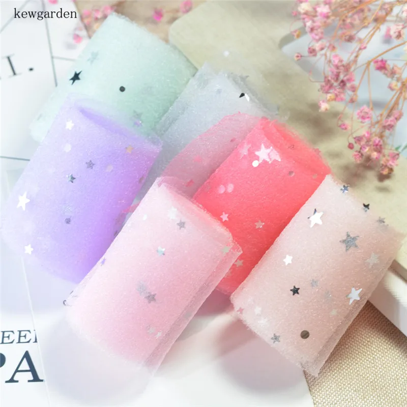 Kewgarden 6CM 2.5&quot Sequin Stars Seersucker Voile Ribbon DIY Hair Bowknot Accessories Handmade Tape Satin 20 Meters | Дом и сад