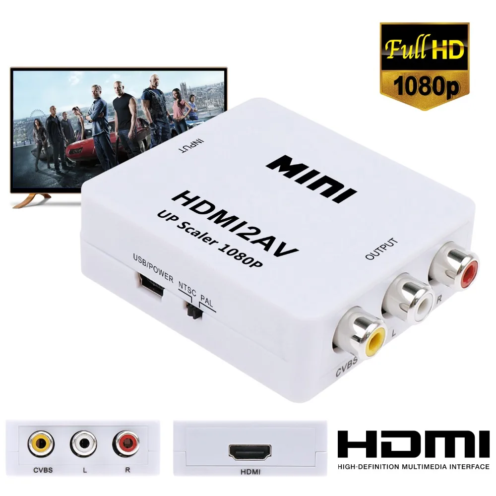 Mini AV to HDMI Video Converter Box AV2HDMI RCA CVBS Adapter for PC DVD Xbox Projector HDTV TV PS4