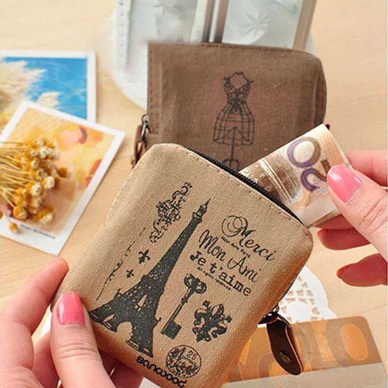 Винтажный женский льняной кошелек с изображением Эйфелевой башни|coin purse|purse minicoin
