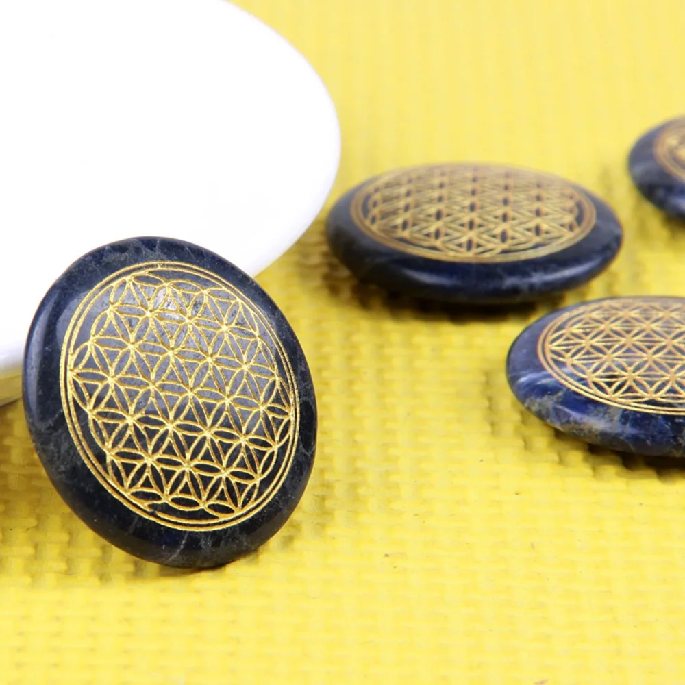 

yaye Natural Sodalite Semiprecious Stone Carved Bloom Flower of Life Pendant No Hole Reiki Healing Crystal 1pc