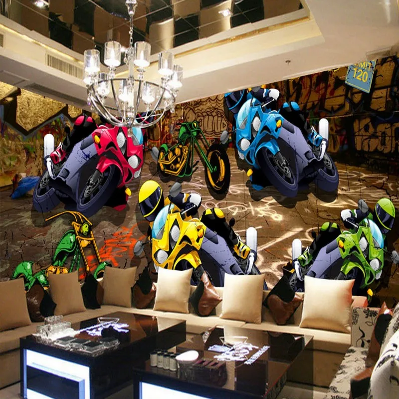 Фотообои 3D уличные гонки на мотоцикле граффити стильный фон украшение стены