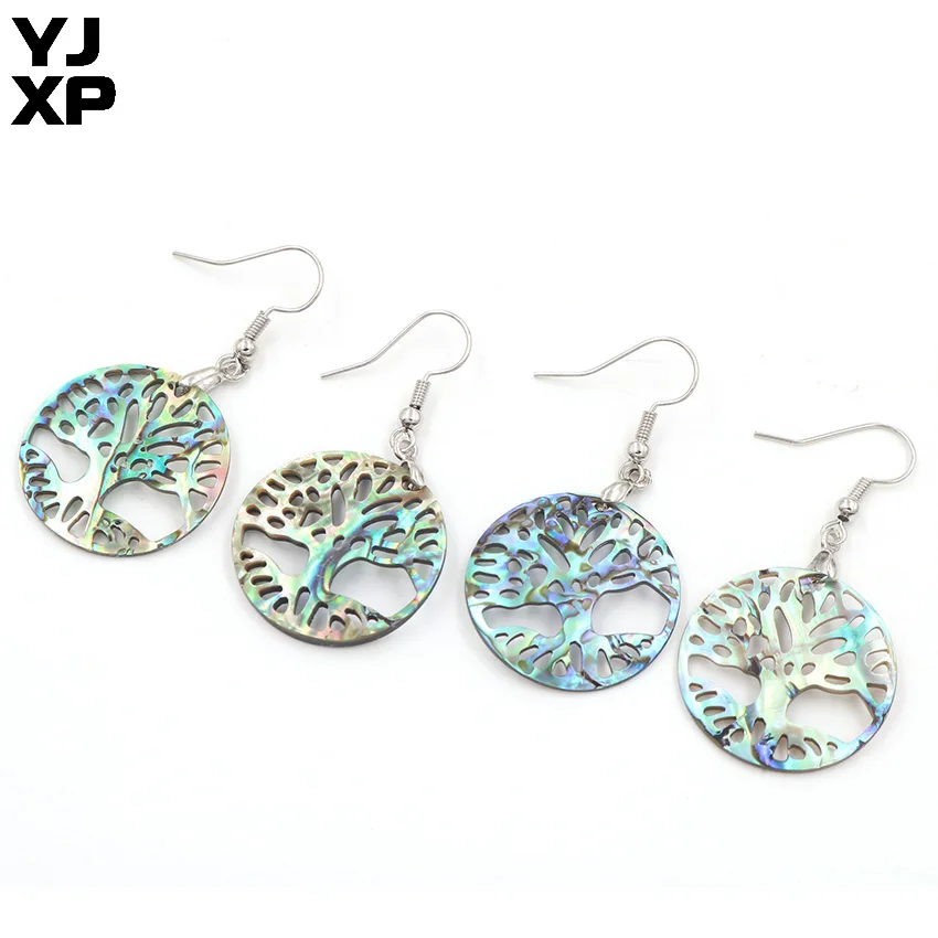 

YJXP 20X20mm Elegant Women Earrings Natural Abalone Shell Hollowing Out Tree of Life Earring Fashion Charm Jewelry 1Pair