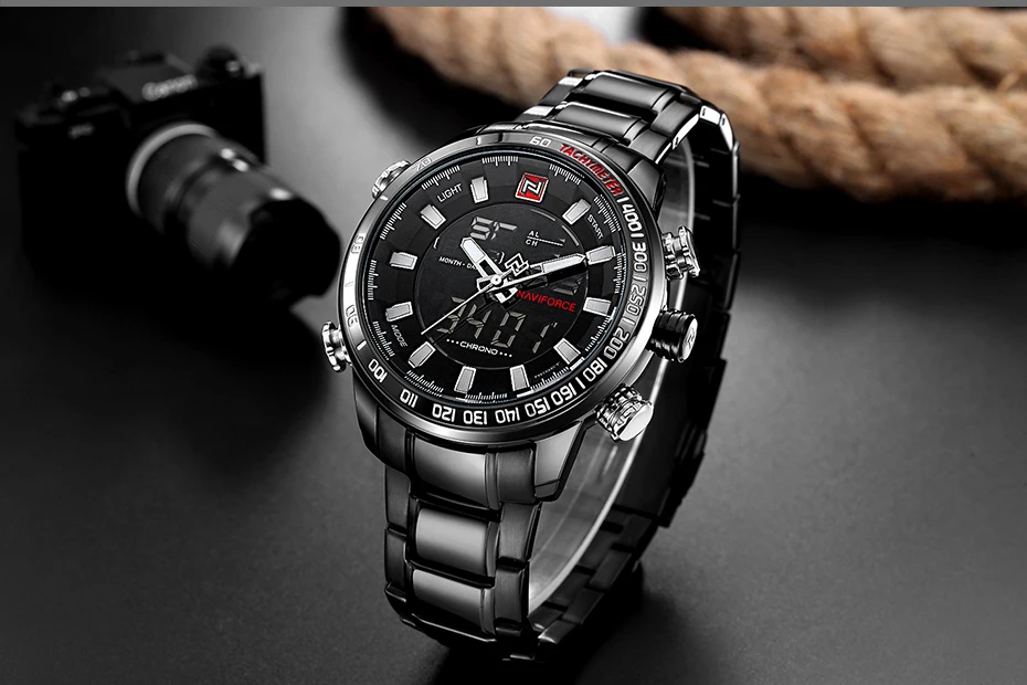 NAVIFORCE, мужские часы, цифровые, спортивные, мужские, s, наручные часы, лучший бренд, Роскошные, военные, из нержавеющей стали, аналог, светодиодный, кварцевые, мужские часы 9093