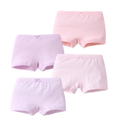 4pcs boxer 4 шт./упак. Детские трусы, нижнее белье для детей в полоску; нижнее белье для маленьких девочек хлопковые трусы Повседневное подростковые плавки трусы-боксеры для девочек - Цвет: 4pcs boxer