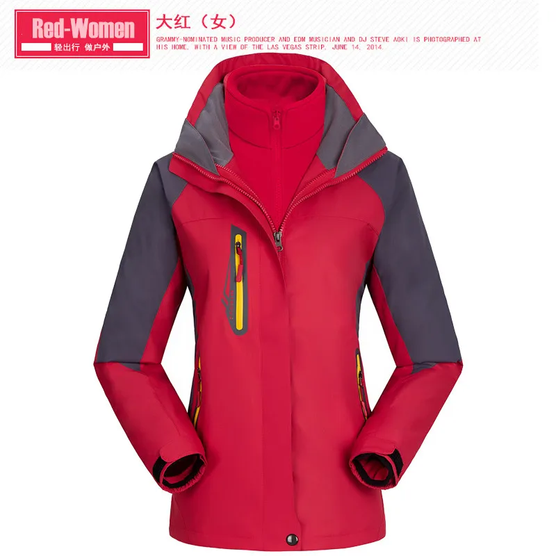 Red for women 30p 3-в-1 loversoutwear Для мужчин Зимняя куртка с капюшоном, защищающая от ветра, Водонепроницаемый флис внутренний бак Термальность Для женщин плащ куртка-ветровка - Цвет: Red for women