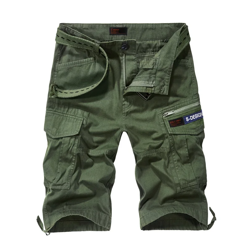 

Men's Short Trousers Summer Beach Shorts Cotton Mens military Knee Length Trouser Mens Baggy Casual Pockets Bottoms