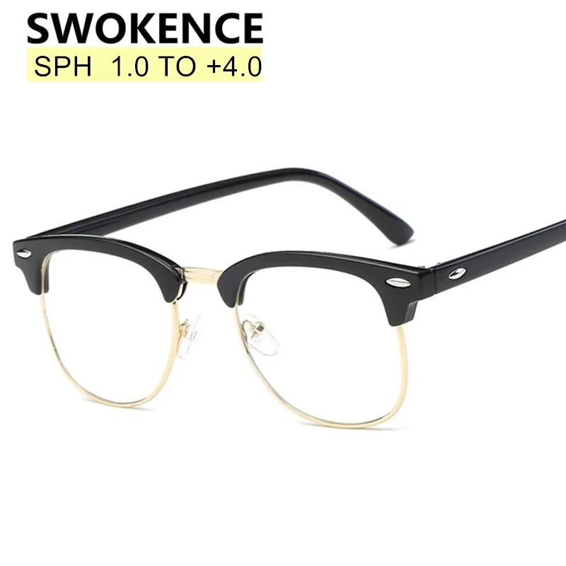 

SWOKENCE SPH +1.0 to +4.0 Anti Fatigue Reading Glasses Women Men High Quality Retro Rivet Frame Presbyopic Spectacles R158