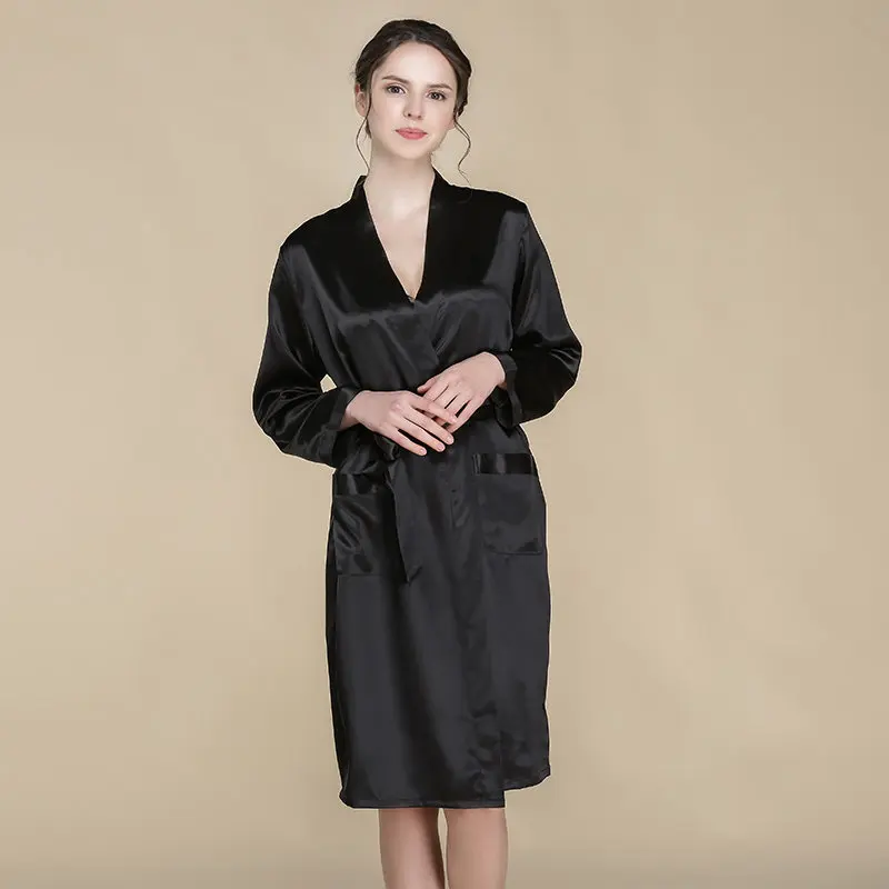 LIN YUN 2017 Real Silk Robe With Belt Women Bathrobe Lounge Wear Solid Pajama for Summer Nightgowns Robes | Женская одежда