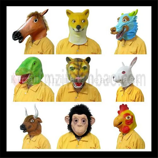 100% натуральная латексная маска на голову с изображением лошади собаки петуха