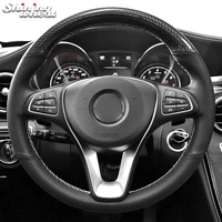 shining wheat pu carbon fiber black genuine leather car steering wheel cover for mercedes benz w205 c180 c200 c260 c300 b200