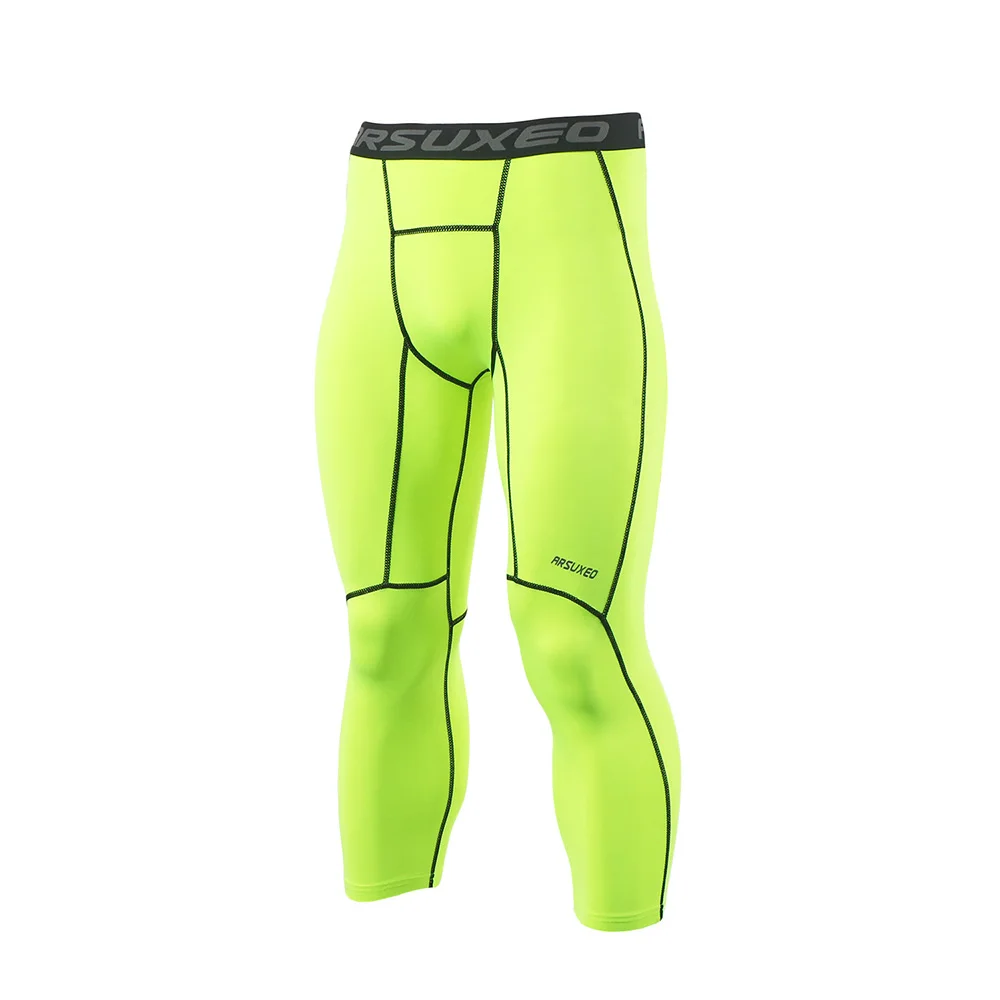K75 green ARSUXEO, мужские спортивные компрессионные колготки, базовый слой, колготки для бега, 3/4, штаны для бега, спортзала, фитнеса, активных тренировок, упражнений, брюки K75 - Цвет: K75 green