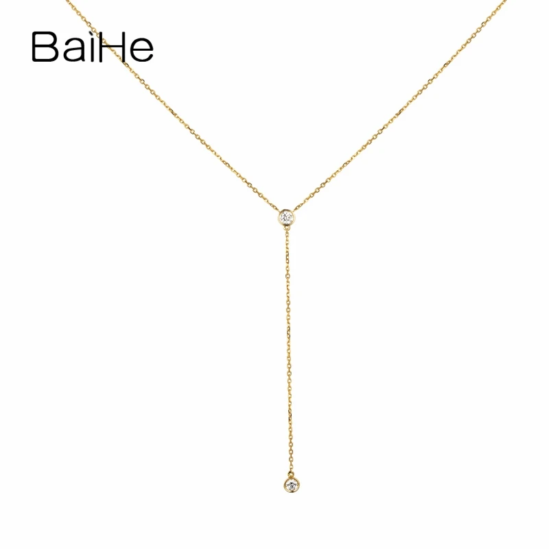 BAIHE однотонное 18K желтое золото 0.10ct H/SI натуральные бриллианты свадебные женские