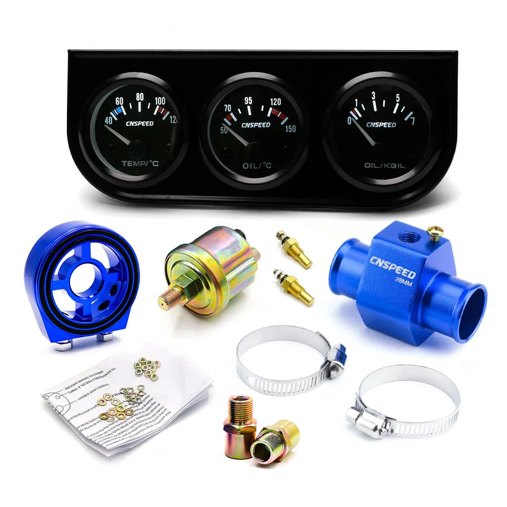 with 28mm adapter CNSPEED тройной датчик давления масла комплект температуры воды датчик температуры с масляным фильтром сэндвич воды адаптер YC101268 - Цвет: with 28mm adapter