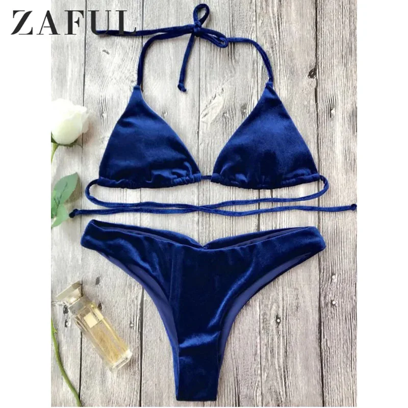 ZAFUL 2017 Новинки для женщин Бархат с высокой ванный комплект пикантные низкая талия