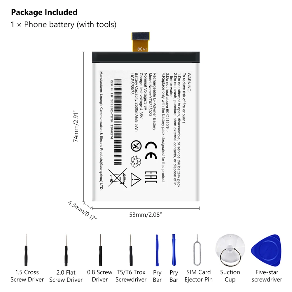 YT0225023 Battery YT0225023 батарея для Yotaphone 2 YD201 YD206 Замена 2500 мАч перезаряжаемая литиевая батарея для телефона батареи Бесплатные инструменты - Цвет: YT0225023 Battery