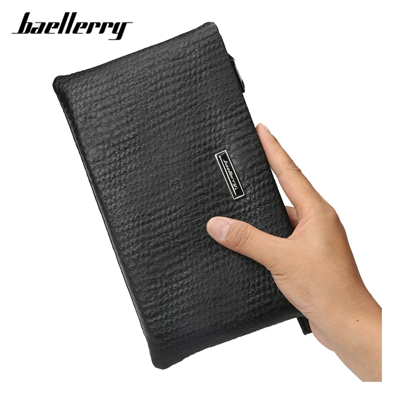 Baellerry Brand Designer Large Capacity Men Clutch Wallet Black PU Leather Card Holder Business Purse Man Handbag Wristlet Bag