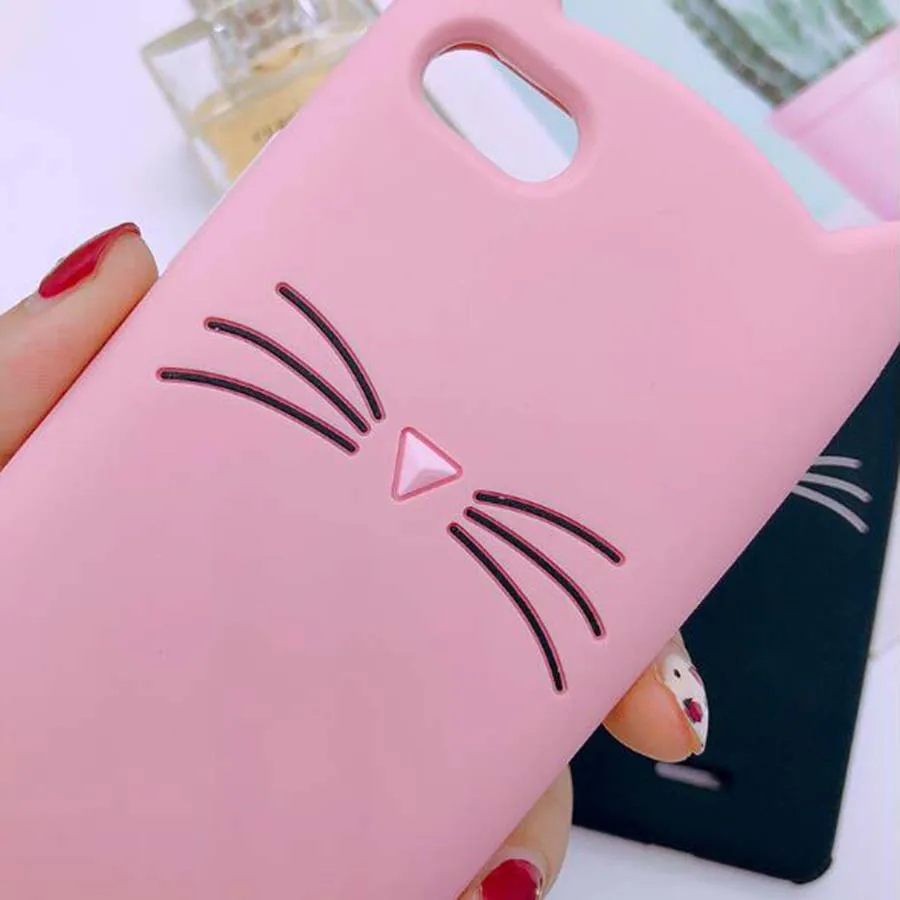 Милый мягкий силиконовый чехол с 3D рисунком кота розового и черного цвета для Sony