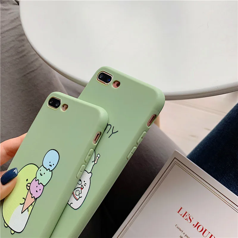 Мягкий силиконовый матовый чехол с милым животным мороженым из ТПУ для iPhone 6 6S 7 8